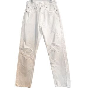 Moussy Vintage Distressed Straight Leg Jeans in White 26